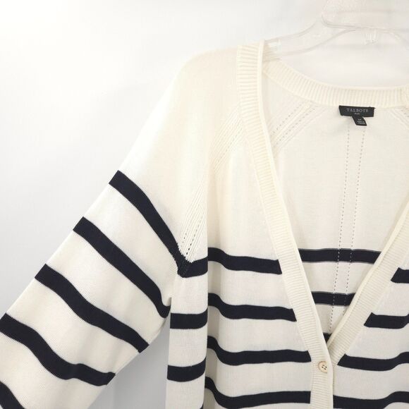 Talbots striped button up cardigan sweater Size 1X long sleeve nautical preppy - Picture 2 of 10